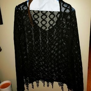 Women's Sexy Crochet Style Shirt Large Black
